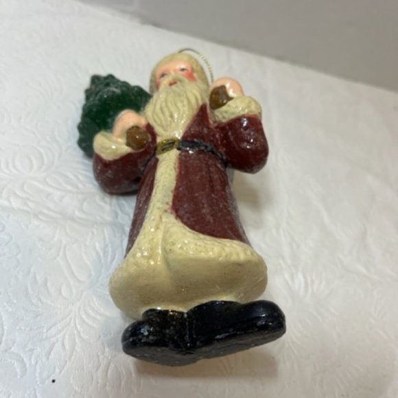 Lg Standing Santa/Father Christmas Glitter Holding w/Tree & Sack Ornament 6" - Picture 4 of 6